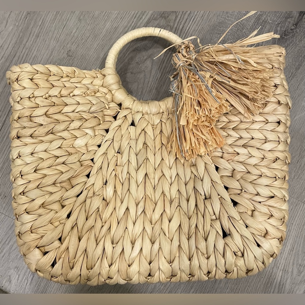 Barney's New York Natural Woven Straw Tote Bag Oversized Resortwear Tropical